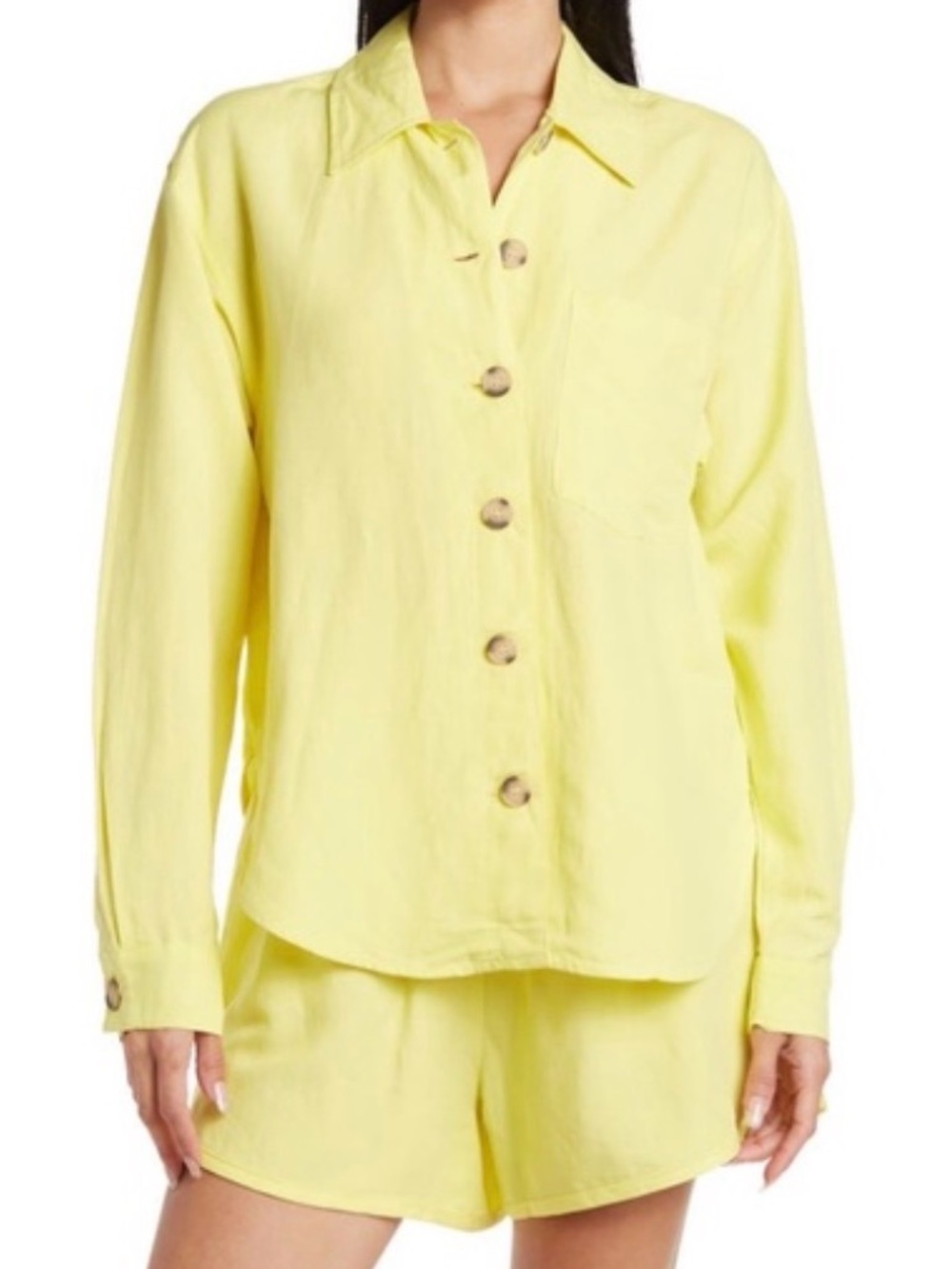Blank NYC Lemon Yellow Button-Front Linen Shirt